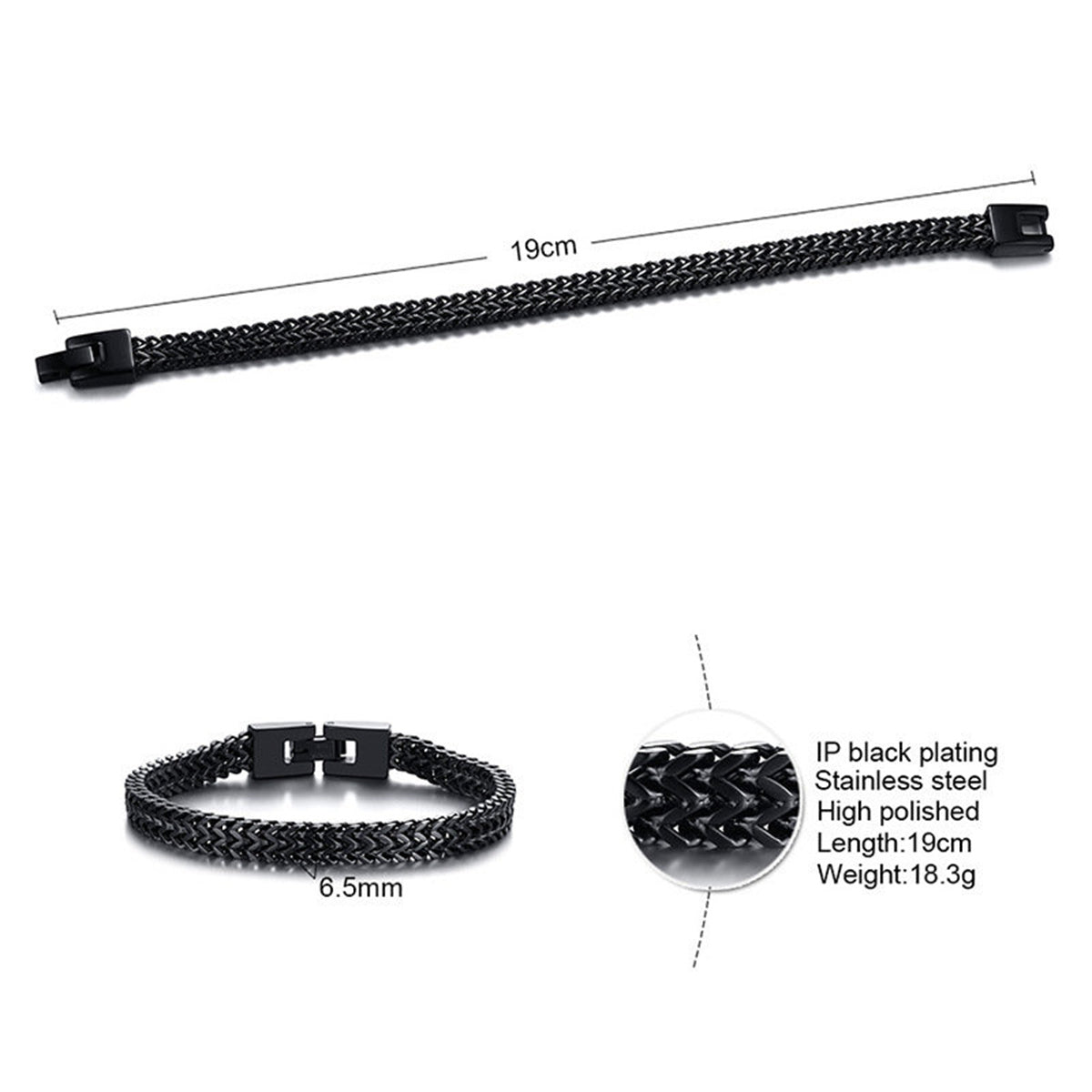 Fashion Geometric Black Plated High Polished Stainless Steel Bracelets For Men