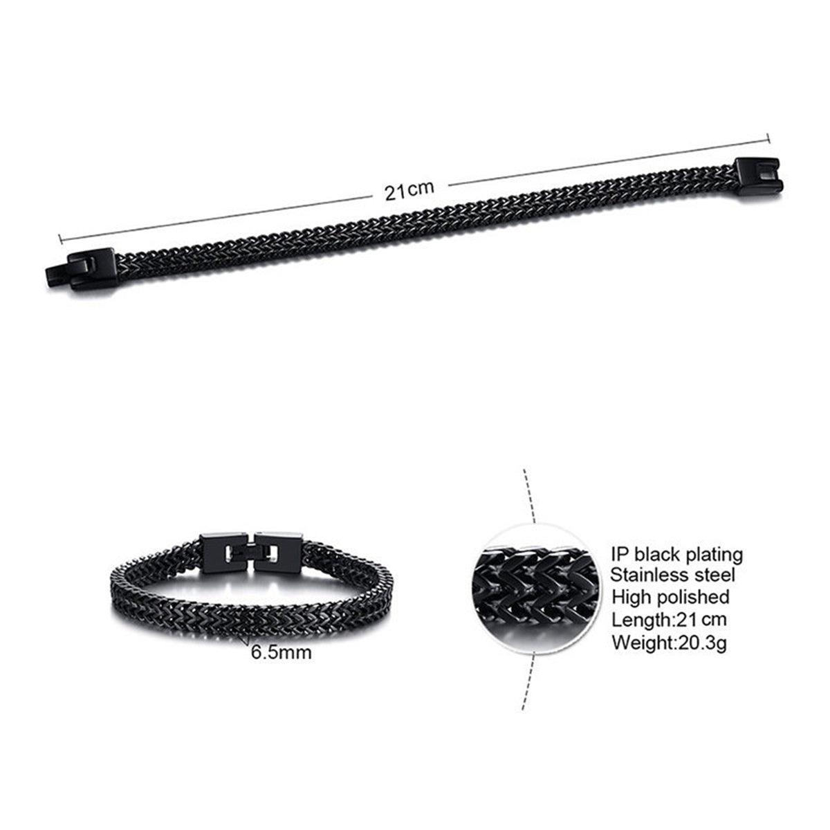Fashion Geometric Black Plated High Polished Stainless Steel Bracelets For Men
