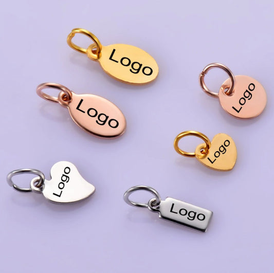Customized Logo Oval Round Heart Shaped Gold Plated 316L Steel Jewelry Charms