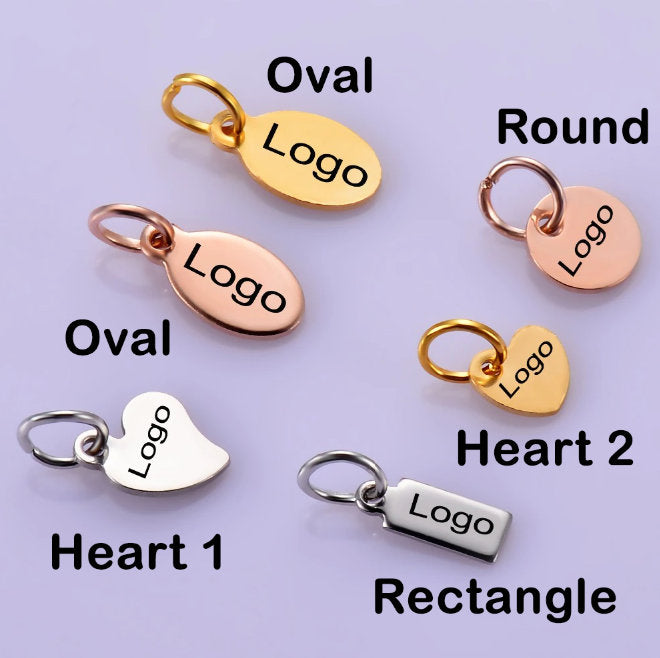 Customized Logo Oval Round Heart Shaped Gold Plated 316L Steel Jewelry Charms