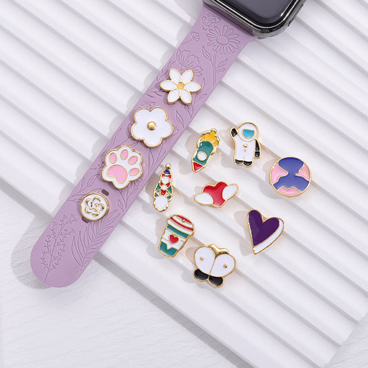 Various Cute Cartoon Designs Alloy Gold Decorative Charms For Apple Watchband