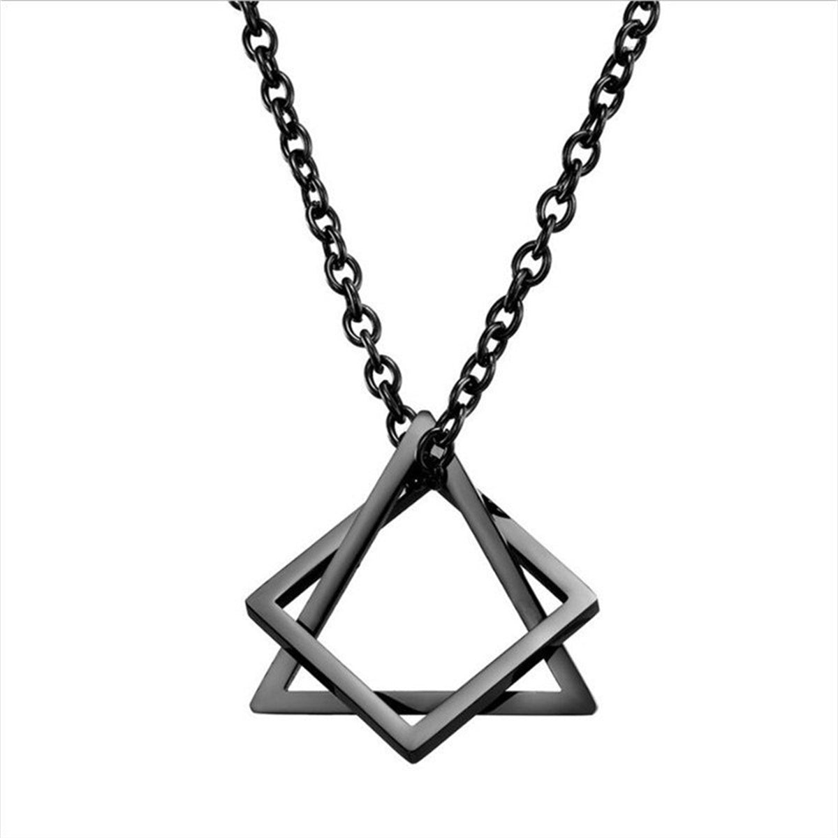 Modern Streetwear Geometric Triangle And Square Interlocking Pendant Necklace For Men