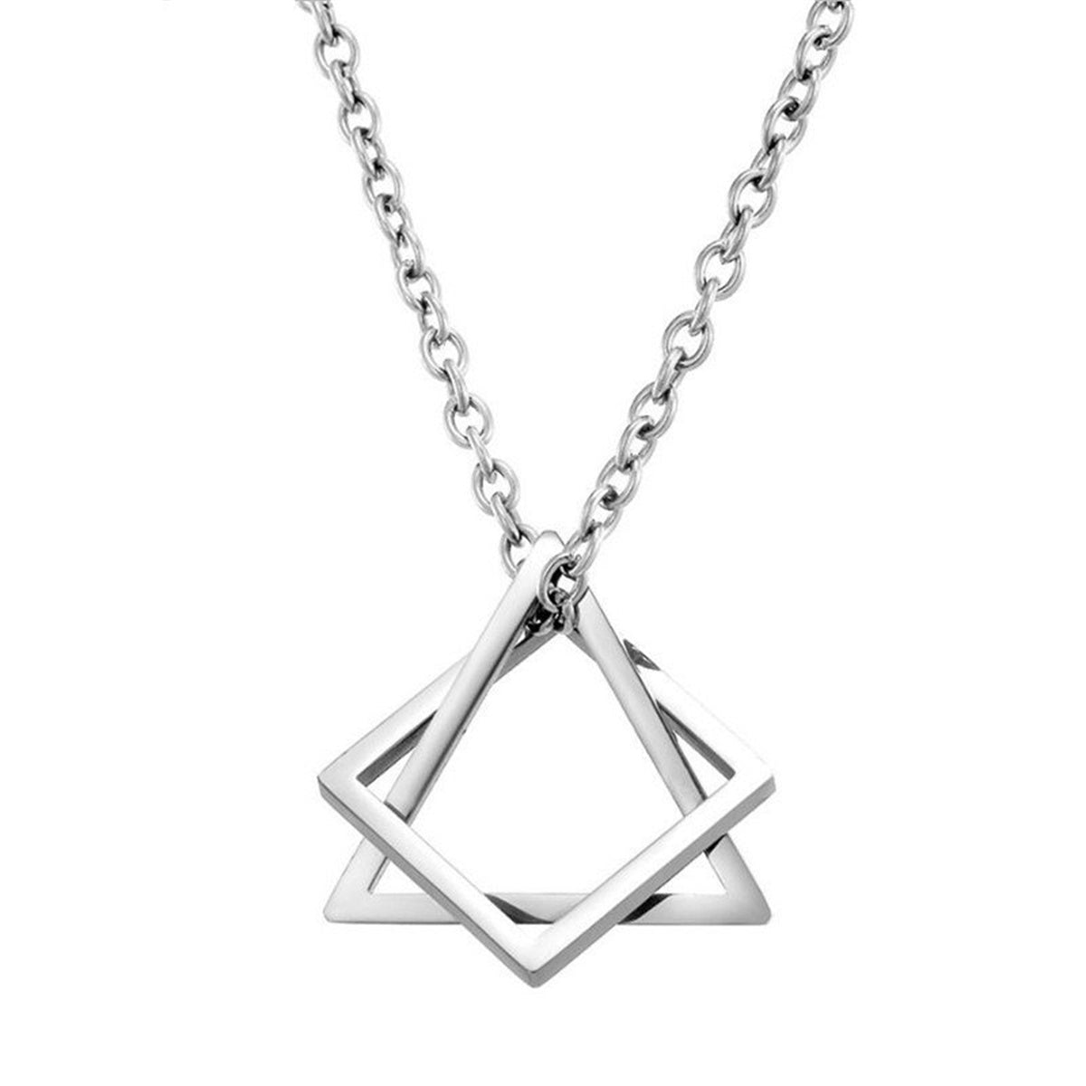 Modern Streetwear Geometric Triangle And Square Interlocking Pendant Necklace For Men