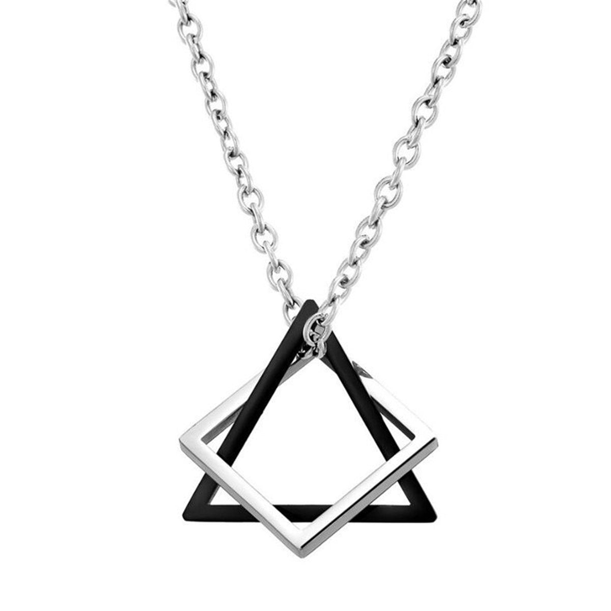 Modern Streetwear Geometric Triangle And Square Interlocking Pendant Necklace For Men