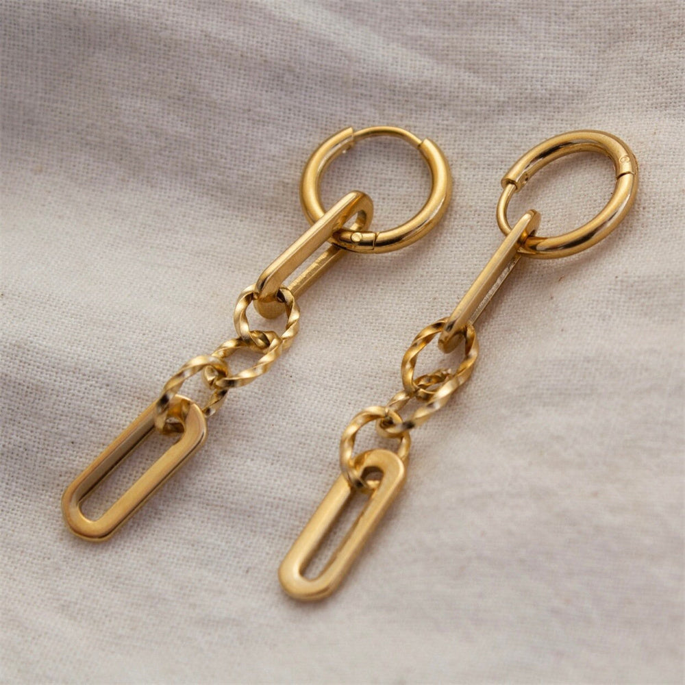 Fashion 18K Gold Plated 316L Steel Link Chain Dangle Hoop Earrings