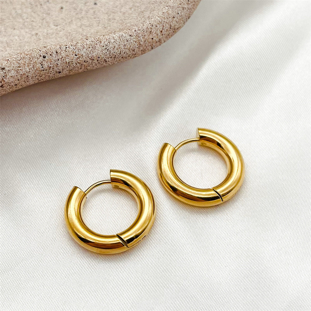 5pairs Different Designs Geometric Stainless Steel Pearl Gemstone Huggie Stud Earrings