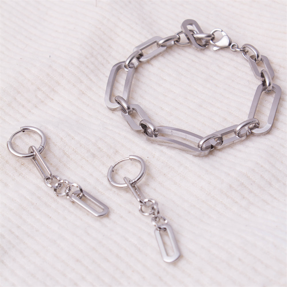 Fashion 18K Gold Plated 316L Steel Link Chain Dangle Hoop Earrings