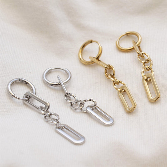 Fashion 18K Gold Plated 316L Steel Link Chain Dangle Hoop Earrings