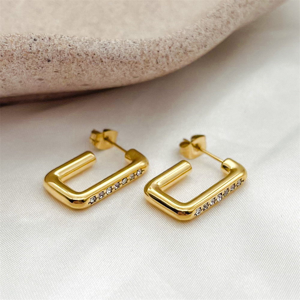 Multi Types C-Shaped Twisted Striped Zirconia 316L Steel Gold Stud Earrings