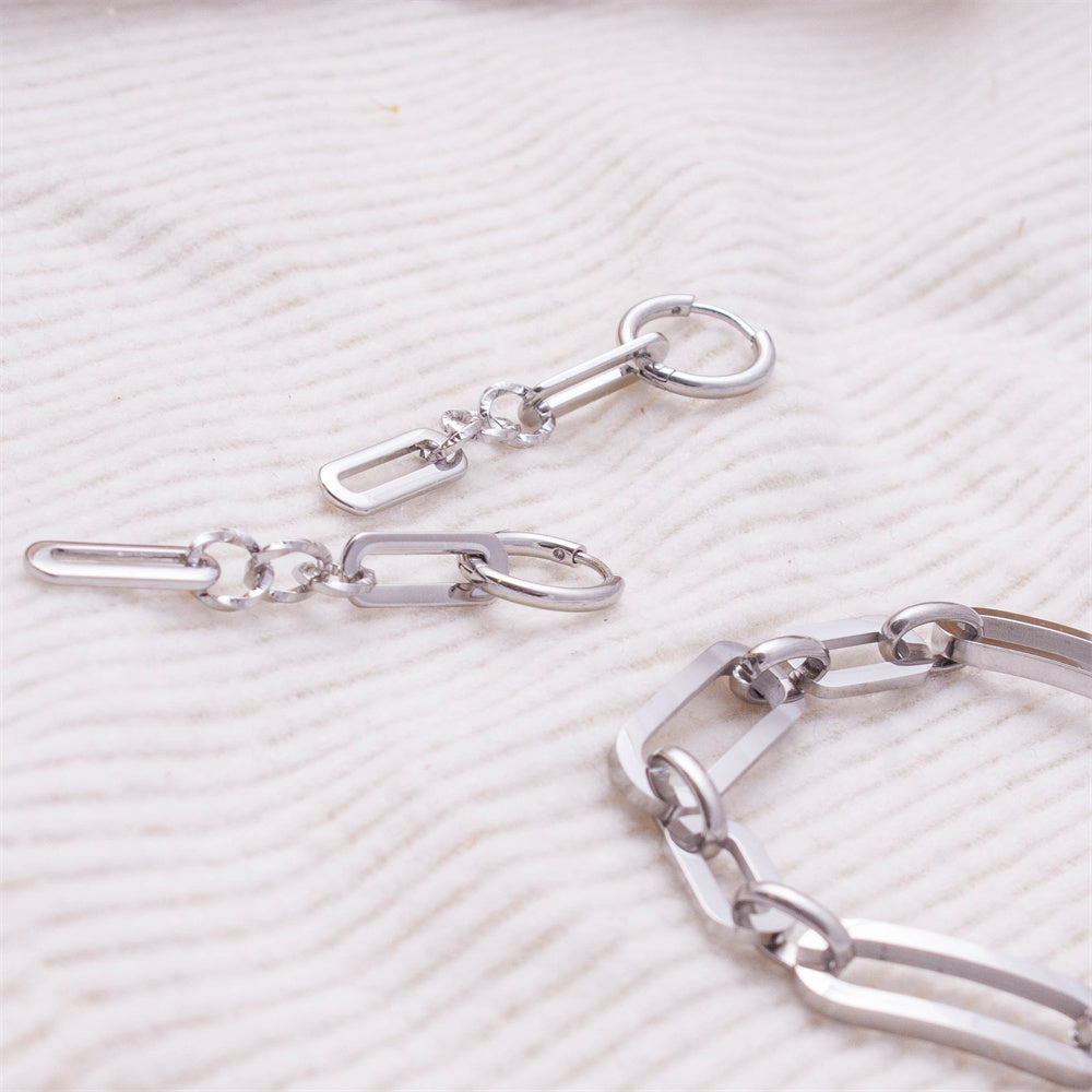 Fashion 18K Gold Plated 316L Steel Link Chain Dangle Hoop Earrings