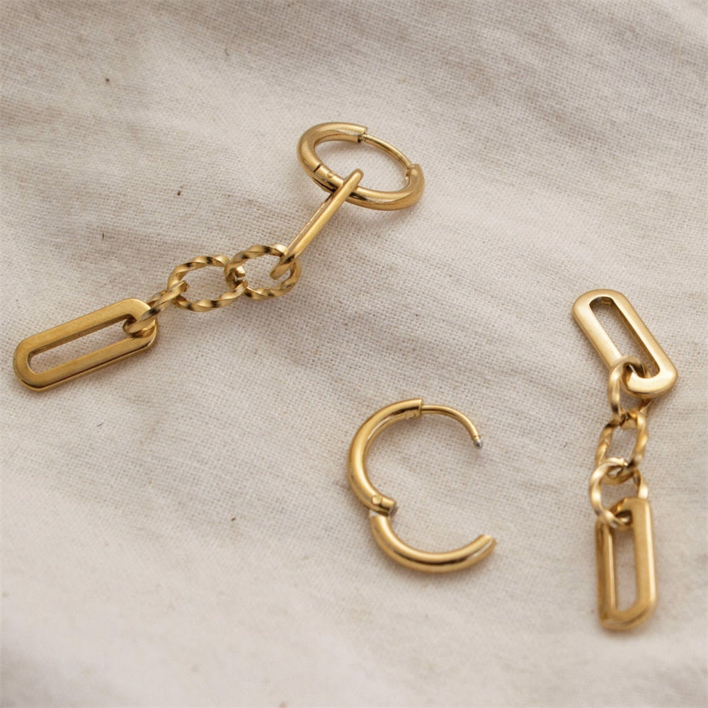 Fashion 18K Gold Plated 316L Steel Link Chain Dangle Hoop Earrings