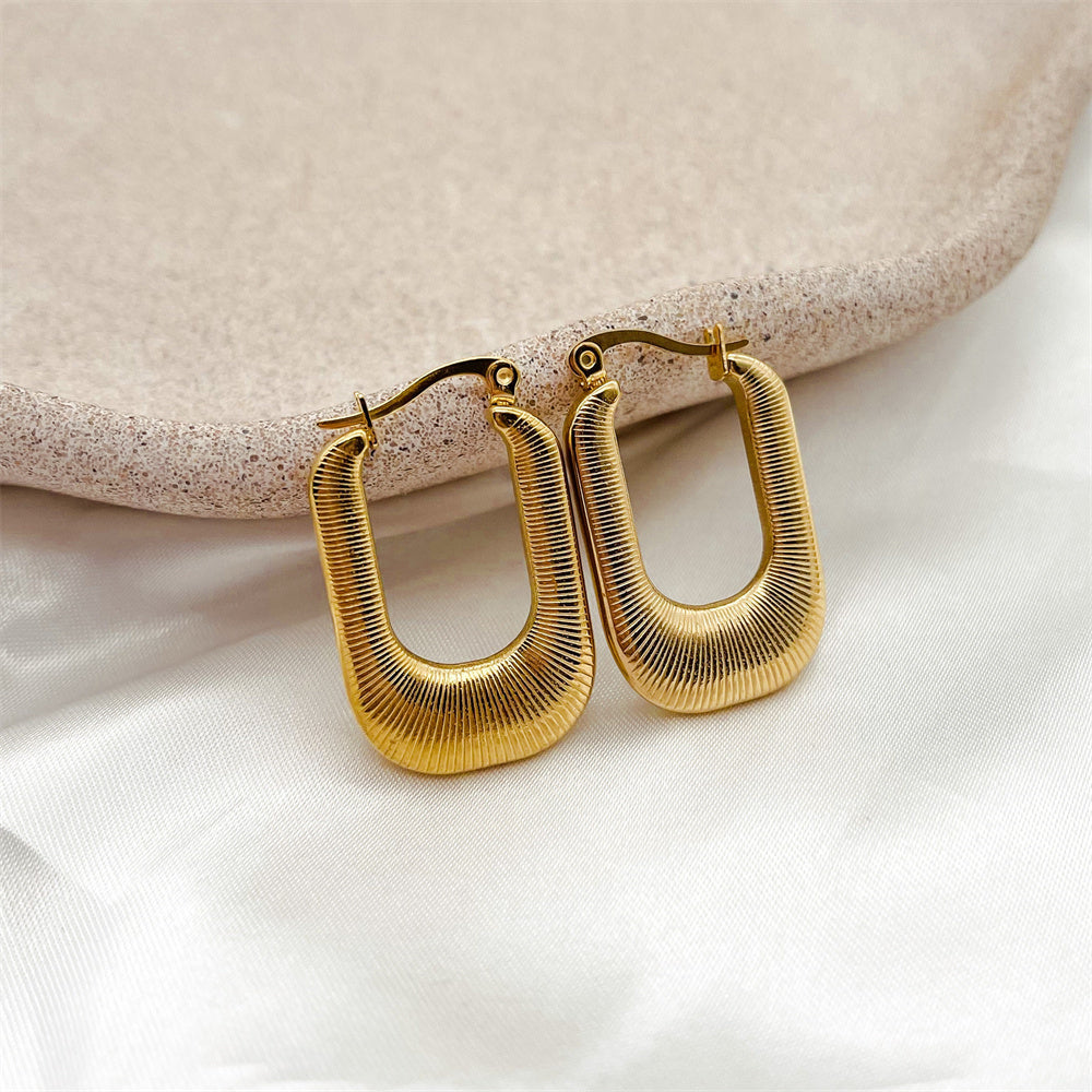 5pairs Different Designs Geometric Stainless Steel Pearl Gemstone Huggie Stud Earrings