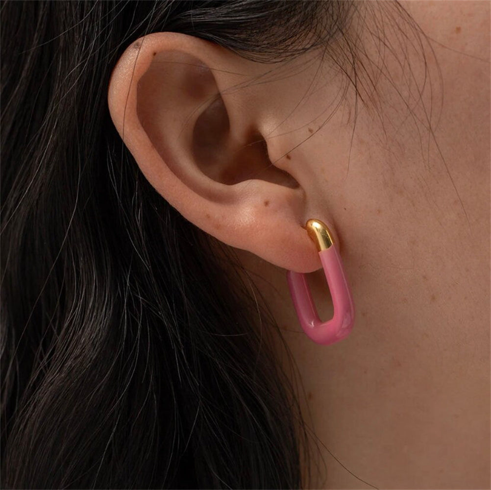 Summer Bright Colorful Statement 18k Gold Plated S925 Silver Enamel Hoop Earrings
