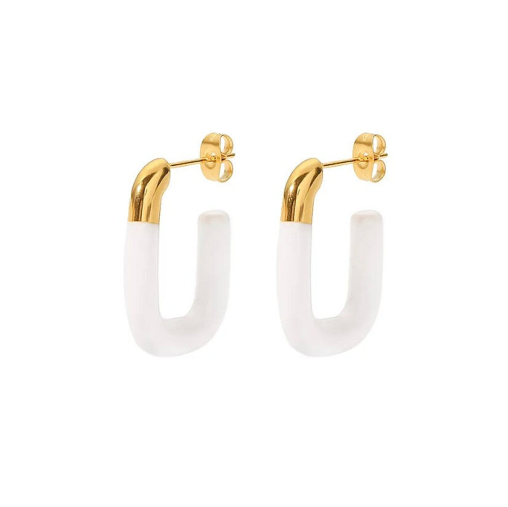 Summer Bright Colorful Statement 18k Gold Plated S925 Silver Enamel Hoop Earrings