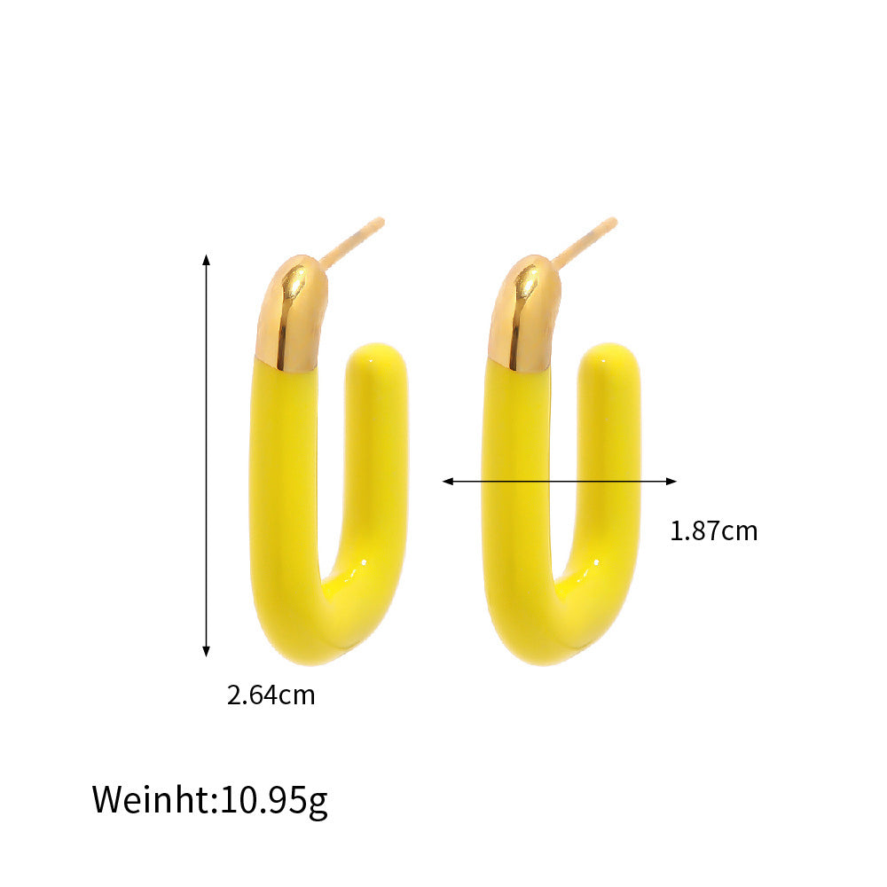 Summer Bright Colorful Statement 18k Gold Plated S925 Silver Enamel Hoop Earrings