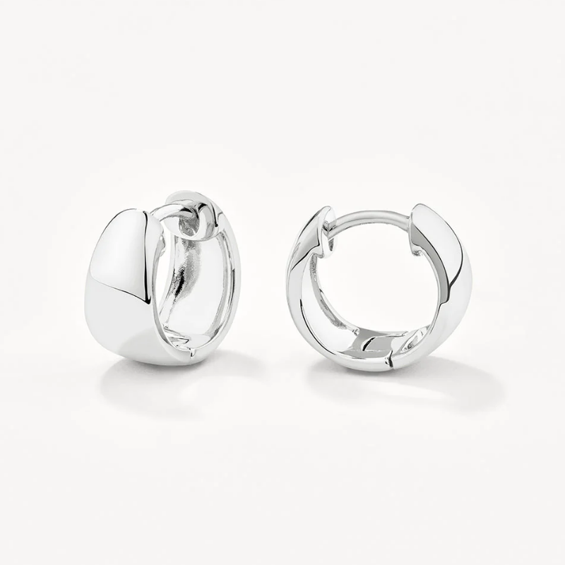 Women Minimalist 18K Gold Plated Sterling Silver Chunky Dome Huggie Earrings