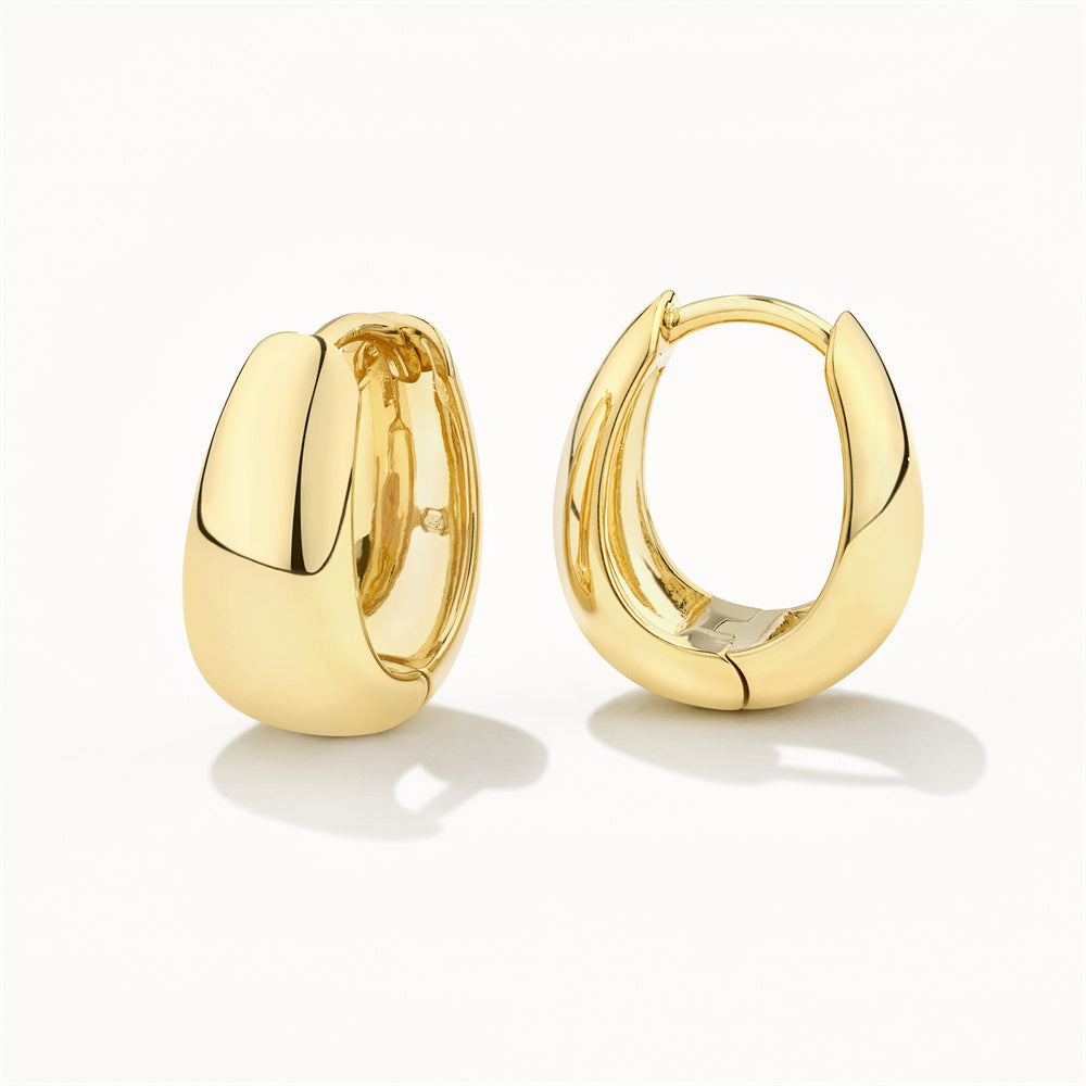 Women Minimalist 18K Gold Plated Sterling Silver Chunky Dome Huggie Earrings