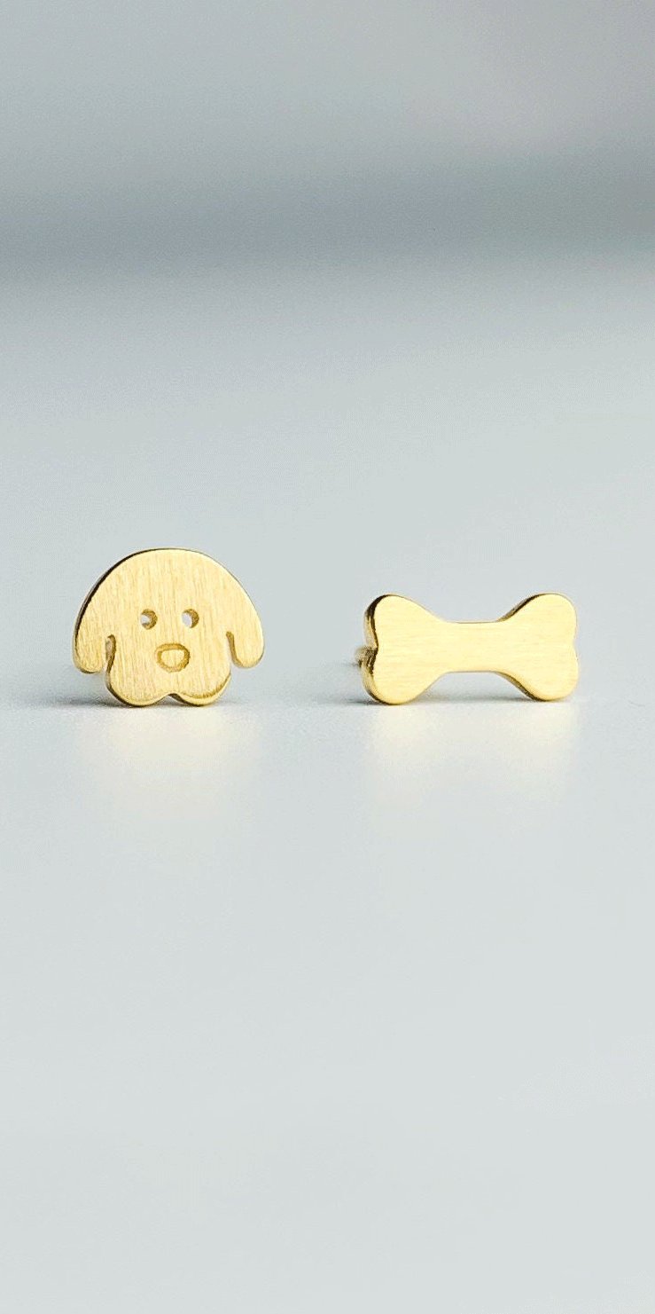 Cute Animal Dog and Bone Design 18K Gold Plated 925 Sterling Silver Kids Stud Earrings