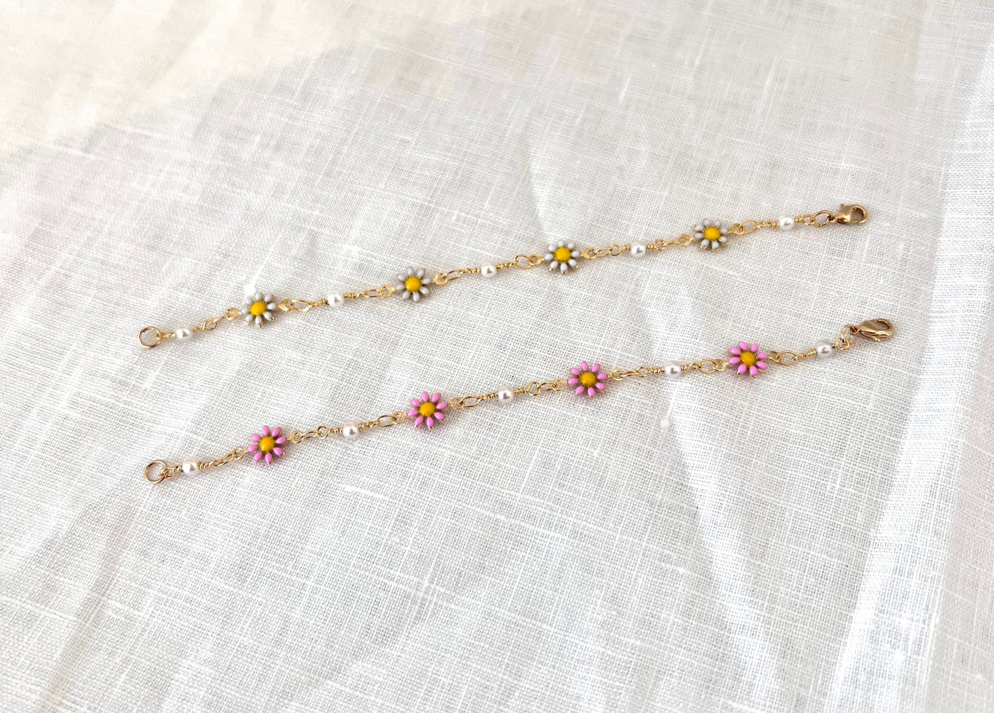 Kids Cute Gold Daisy Flowers Charm 925 Sterling Silver Link Chain Bracelet for Girls
