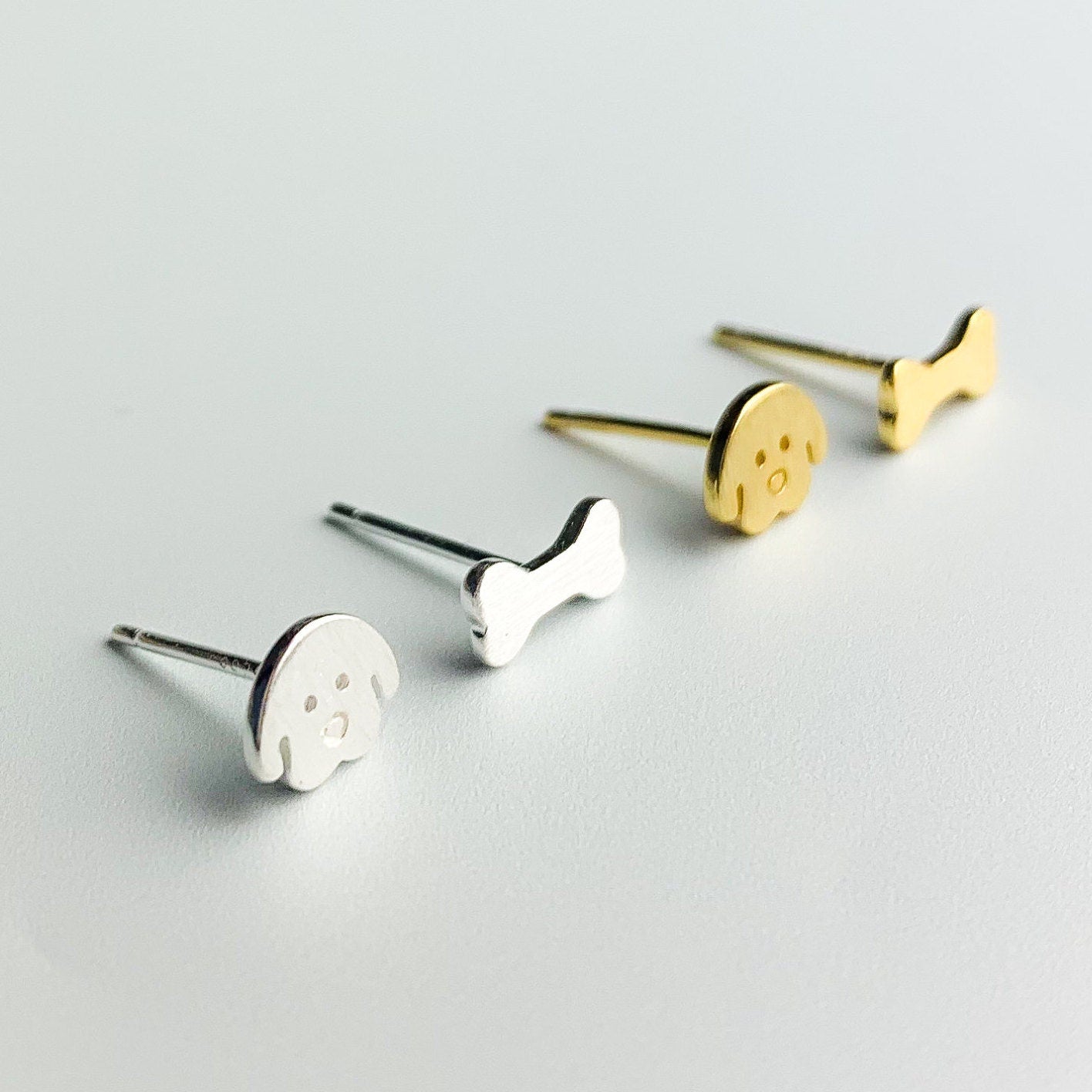 Cute Animal Dog and Bone Design 18K Gold Plated 925 Sterling Silver Kids Stud Earrings