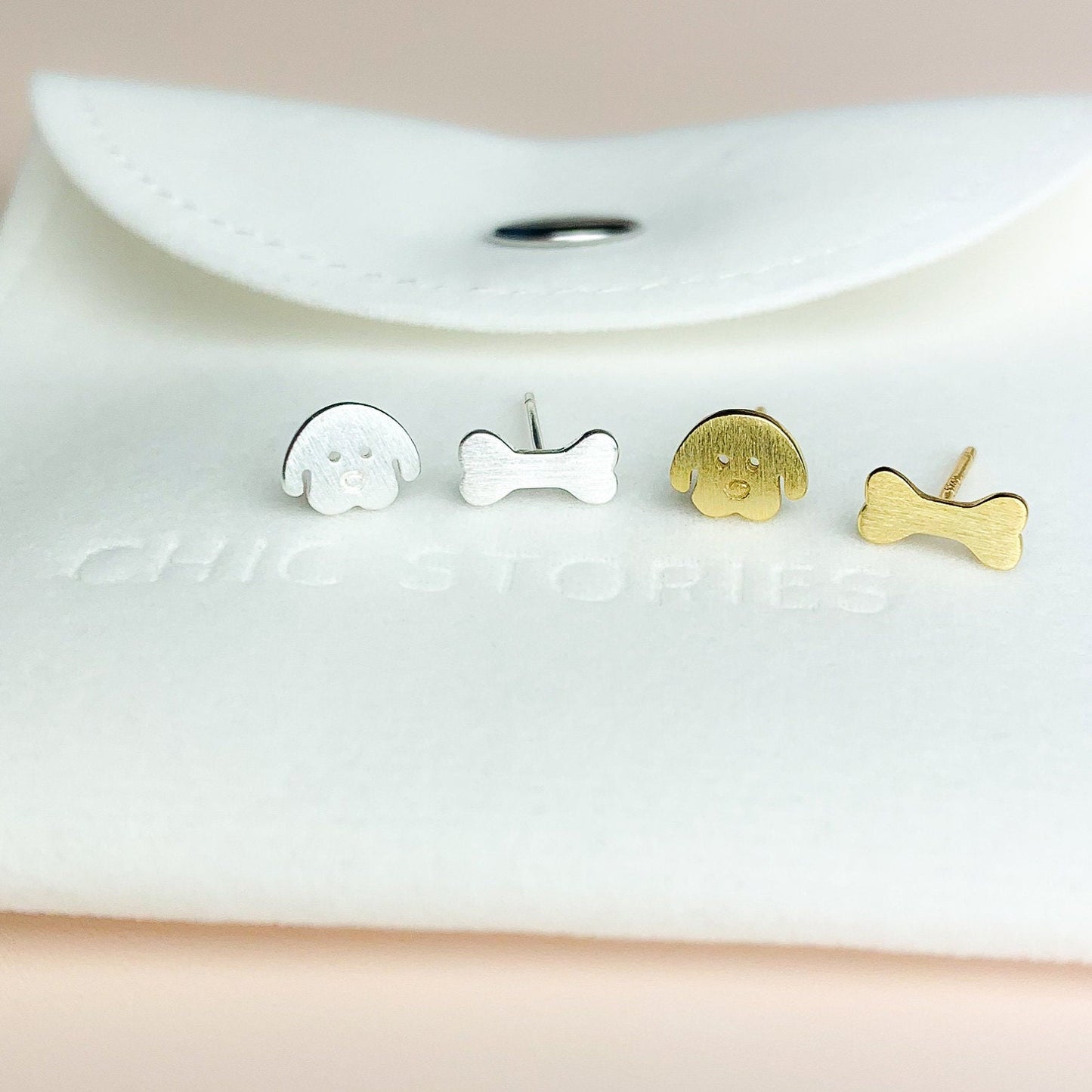 Cute Animal Dog and Bone Design 18K Gold Plated 925 Sterling Silver Kids Stud Earrings