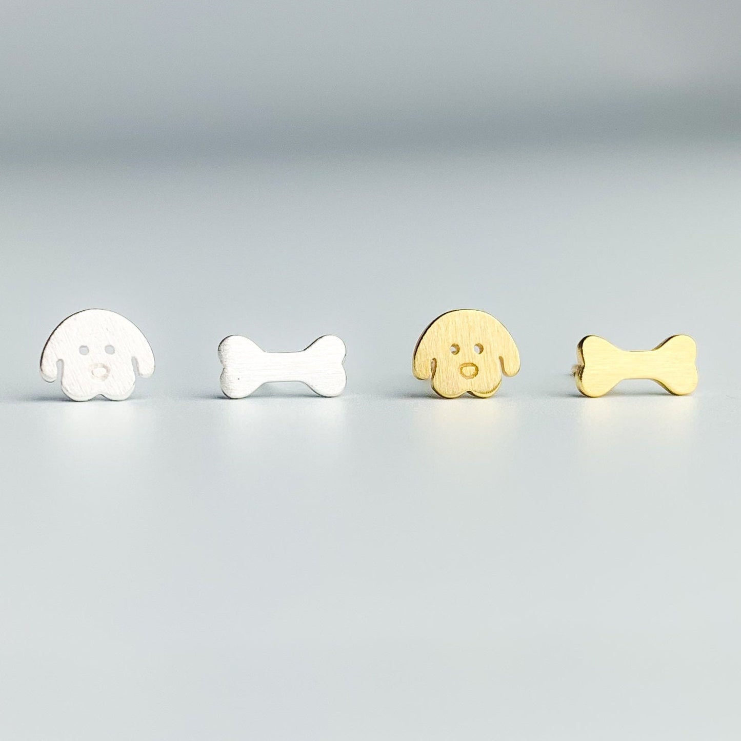 Cute Animal Dog and Bone Design 18K Gold Plated 925 Sterling Silver Kids Stud Earrings