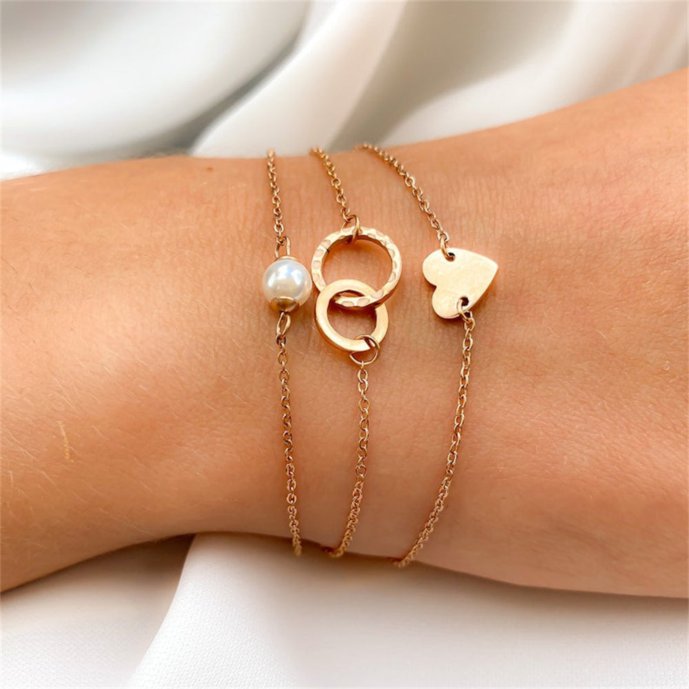 S925 Silver Geometric Interlocking Double Ring Circles Charm Chain Bracelet