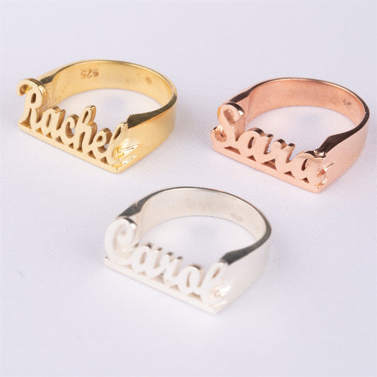 Stainless Steel Personalized Cursive Font Name Ring