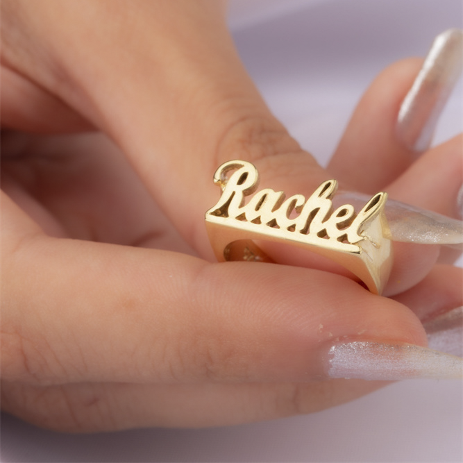 Stainless Steel Personalized Cursive Font Name Ring