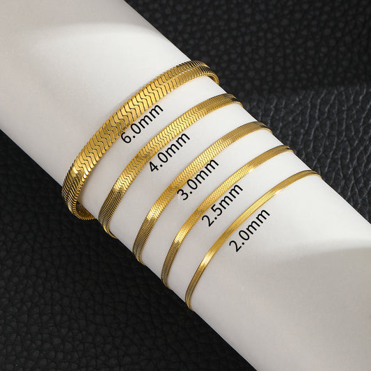 Multi Sizes Unisex Minimalist Gold Plated Stainless Steel Snake Bracelet Chain