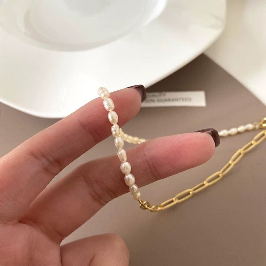 3mm Freshwater Pearl 316L Steel Chain Splicing Choker Necklace For Ladies