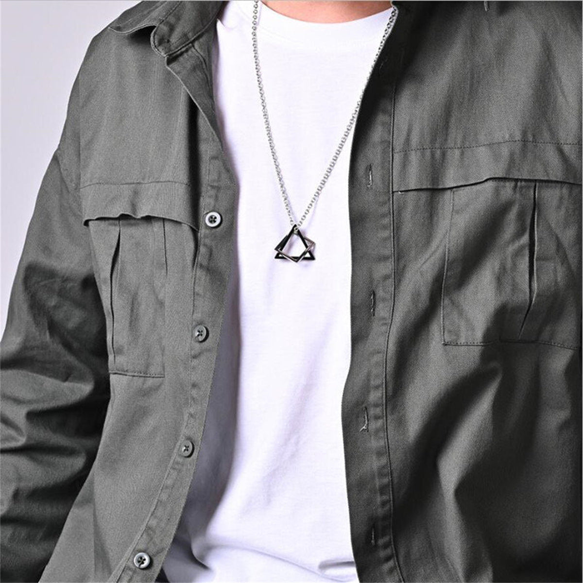 Modern Streetwear Geometric Triangle And Square Interlocking Pendant Necklace For Men
