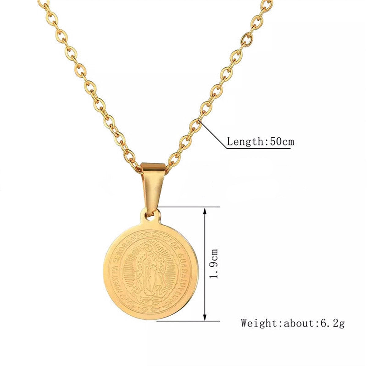 Cuban Style Mens 18K Gold Plated Stainless Steel Coin Pendant Necklace