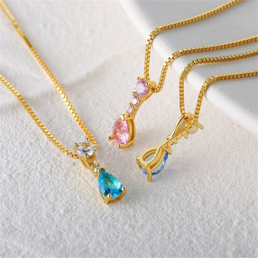Valentine Gift 18K Gold Plated 925 Sterling Silver Blue Zirconia Waterdrop Pendant Necklace