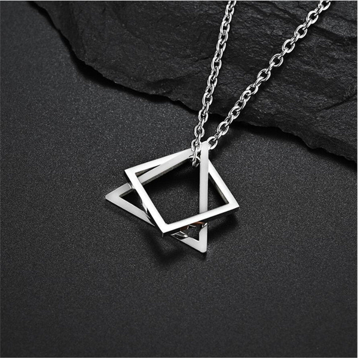 Modern Streetwear Geometric Triangle And Square Interlocking Pendant Necklace For Men