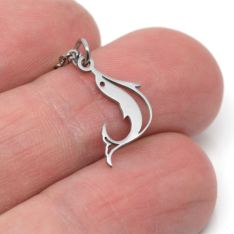 Girls Cute Jewelry Stainless Steel Silver Cutout Dolphin Pendant Necklace