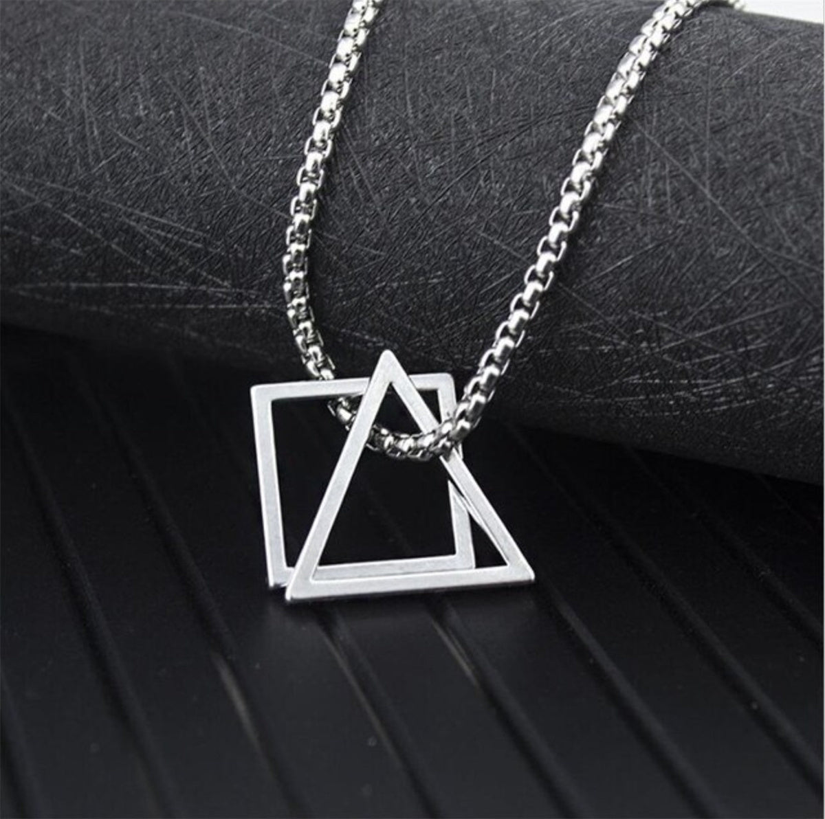 Modern Streetwear Geometric Triangle And Square Interlocking Pendant Necklace For Men