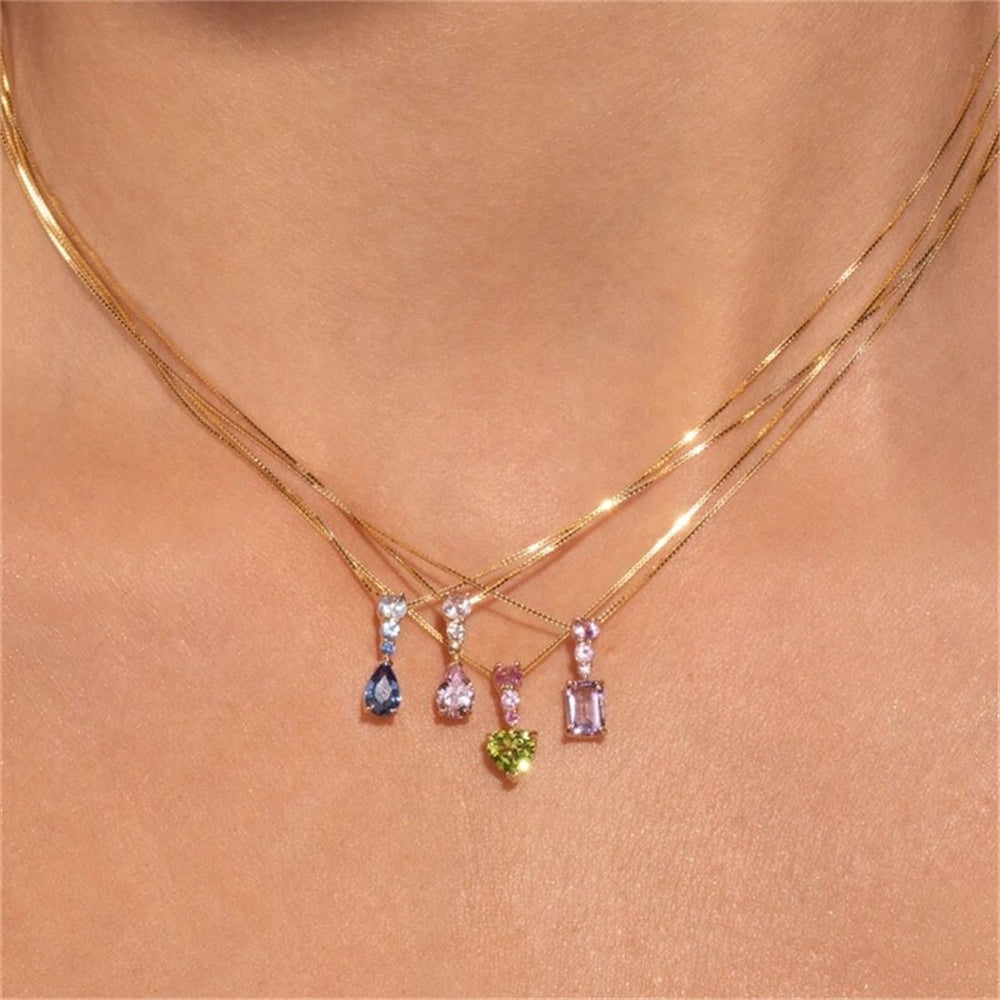 Valentine Gift 18K Gold Plated 925 Sterling Silver Blue Zirconia Waterdrop Pendant Necklace