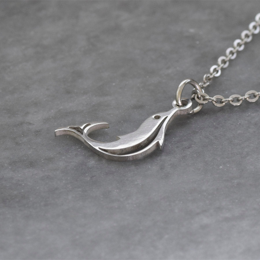 Girls Cute Jewelry Stainless Steel Silver Cutout Dolphin Pendant Necklace