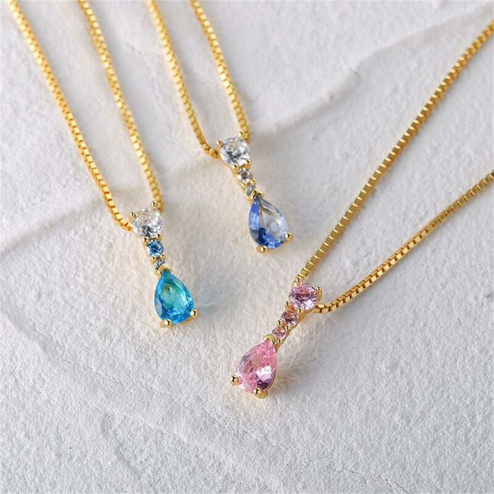 Valentine Gift 18K Gold Plated 925 Sterling Silver Blue Zirconia Waterdrop Pendant Necklace