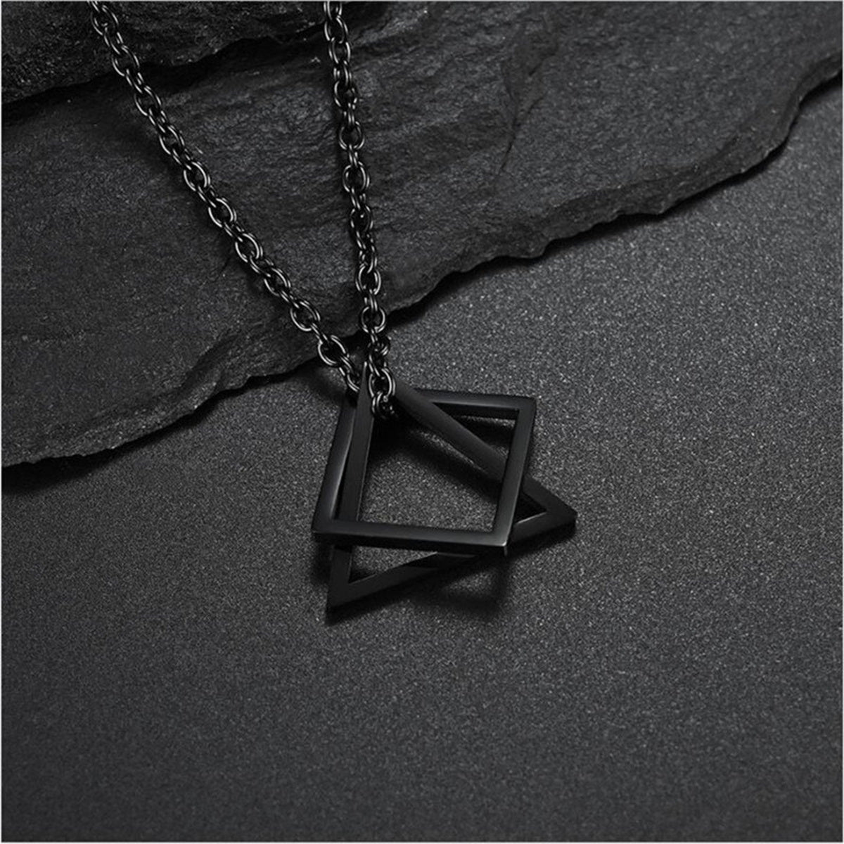Modern Streetwear Geometric Triangle And Square Interlocking Pendant Necklace For Men