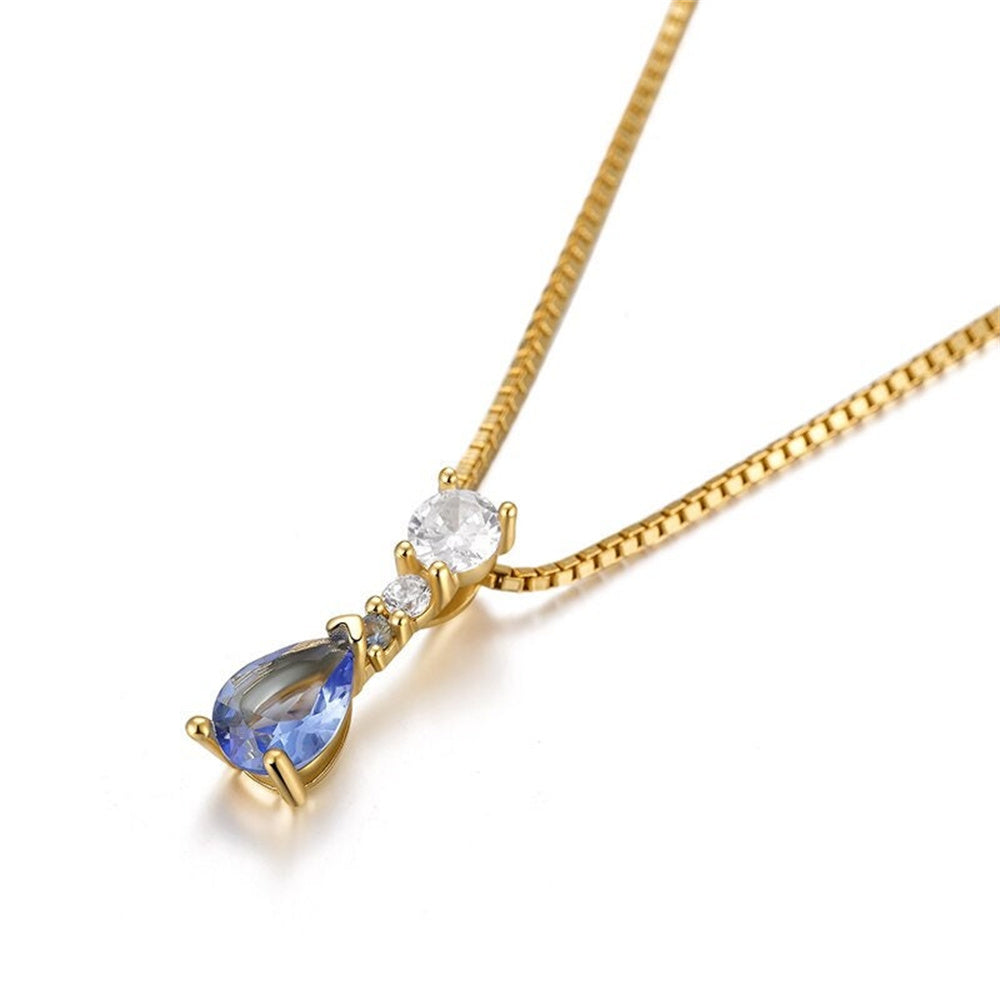 Valentine Gift 18K Gold Plated 925 Sterling Silver Blue Zirconia Waterdrop Pendant Necklace