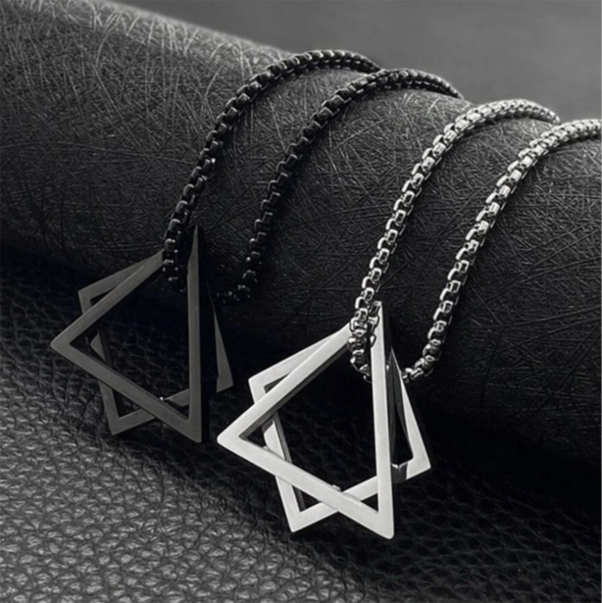 Modern Streetwear Geometric Triangle And Square Interlocking Pendant Necklace For Men