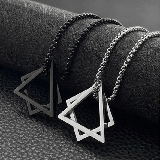 Modern Streetwear Geometric Triangle And Square Interlocking Pendant Necklace For Men