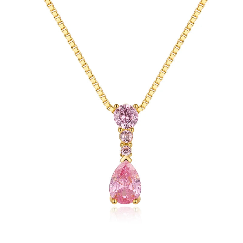 Valentine Gift 18K Gold Plated 925 Sterling Silver Blue Zirconia Waterdrop Pendant Necklace