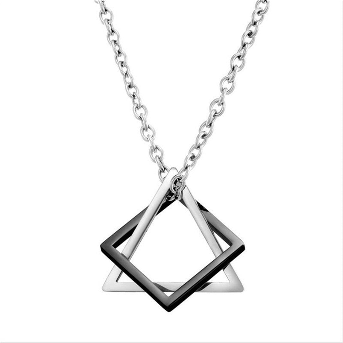 Modern Streetwear Geometric Triangle And Square Interlocking Pendant Necklace For Men
