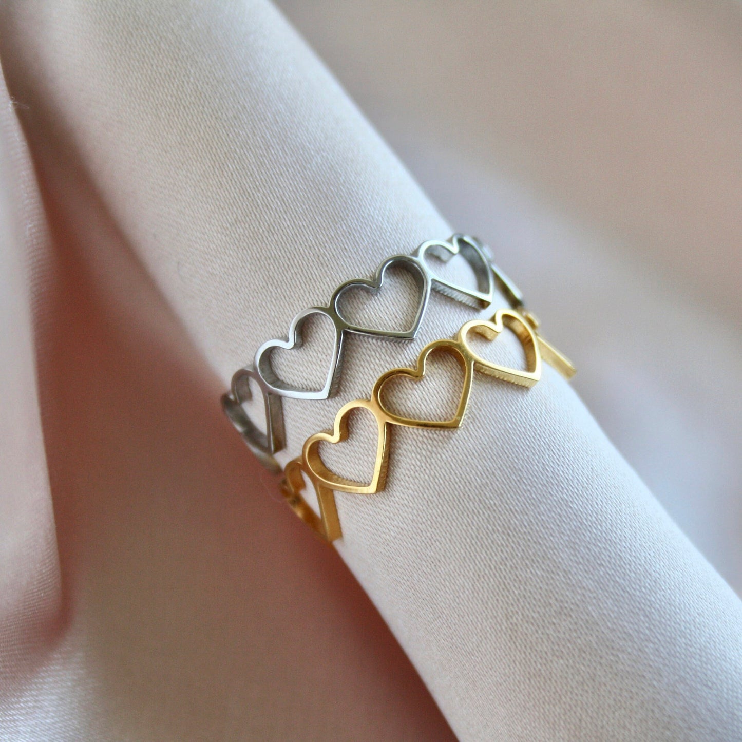 Trendy Female Waterproof Stainless Steel Simple Minimalist Adjustable Hearts Ring