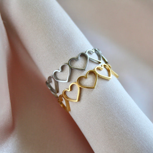 Trendy Female Waterproof Stainless Steel Simple Minimalist Adjustable Hearts Ring