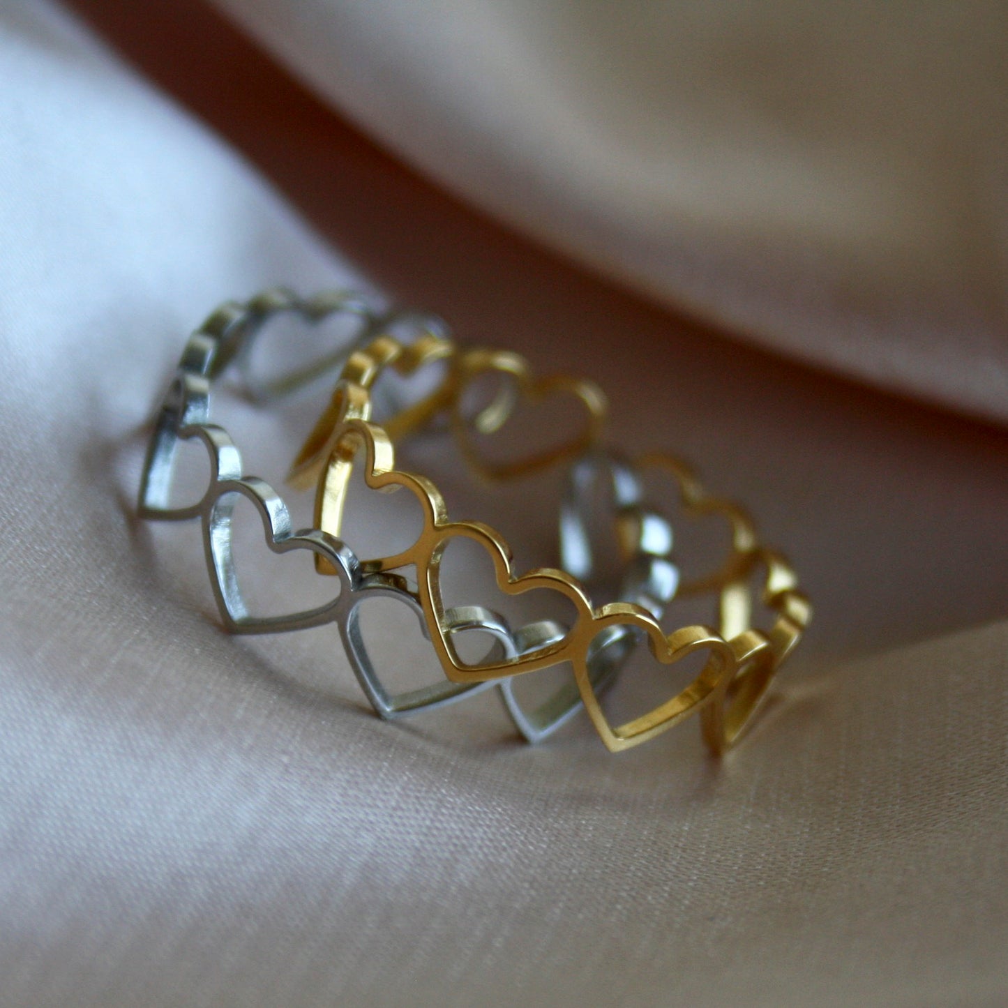 Trendy Female Waterproof Stainless Steel Simple Minimalist Adjustable Hearts Ring