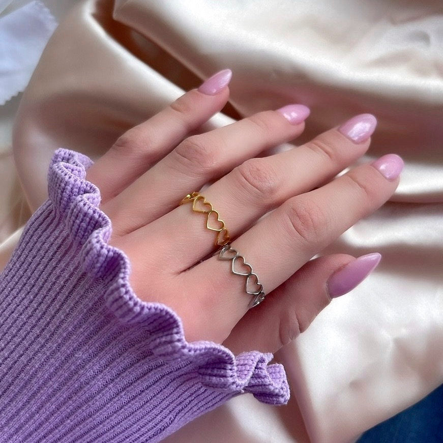 Trendy Female Waterproof Stainless Steel Simple Minimalist Adjustable Hearts Ring